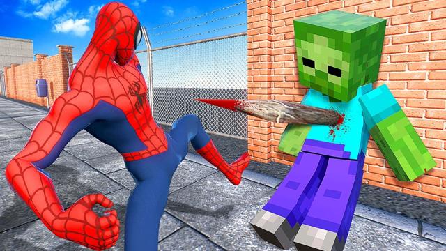 Spider-Man Battles Minecraft Zombies in Overgrowth Mod
